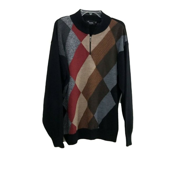 VTG Tosani Knit 1/4 Zip Argyle Sweater Large - Picture 2 of 7